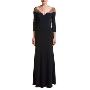 • Badgley Mischka • Navy Long Sleeve Mesh Gown
